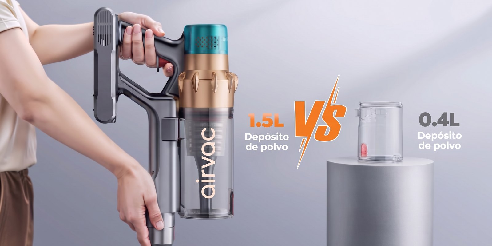 Depósito de polvo de 1,5 L frente a 0,4 L