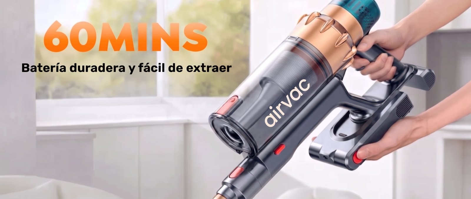 60 minutos de autonomía, batería extraíble